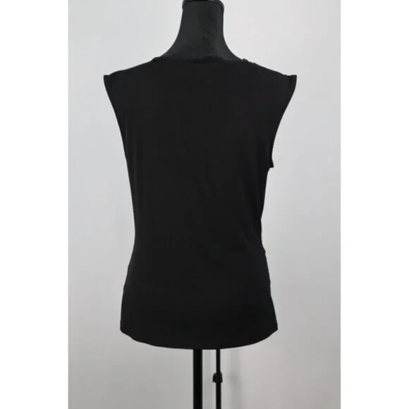 Nine West Women's Black Sleeveless Saleha Rached‎ V-Neck Top Size Medium - Picture 2 of 13